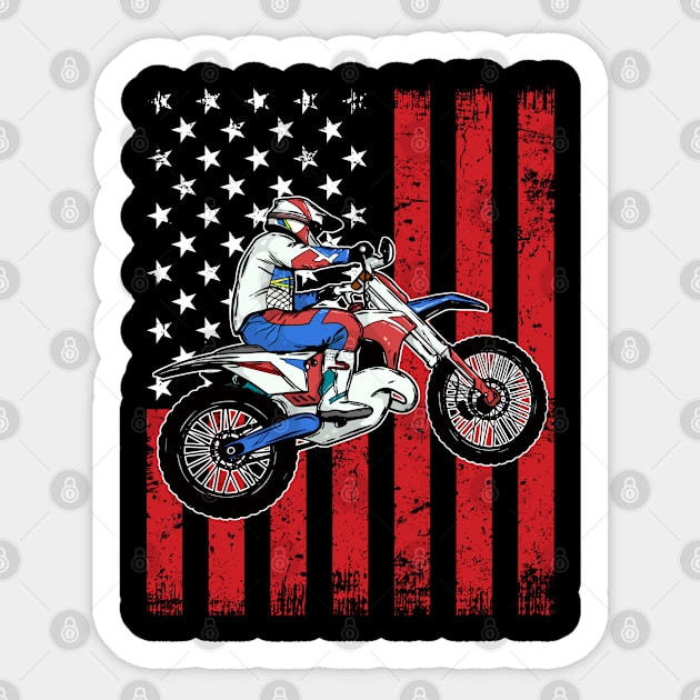 Patriotic Dirt Bike Distressed American Flag MX Motocross Sticker by Acroxth